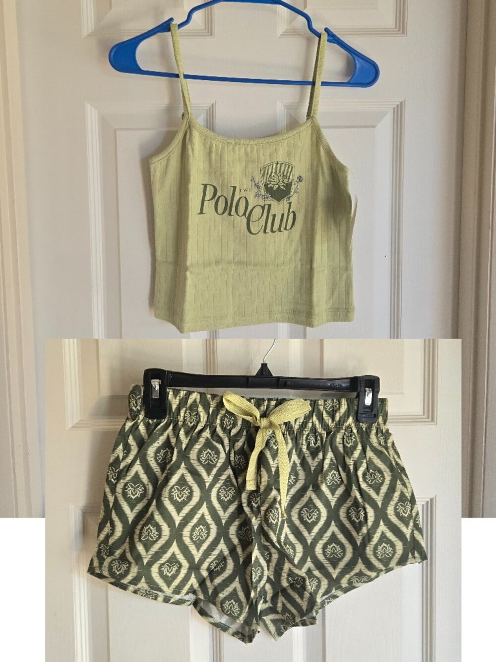 New With Tags White Lotus Two Piece Sleep Set Shorts & Cami Green Small